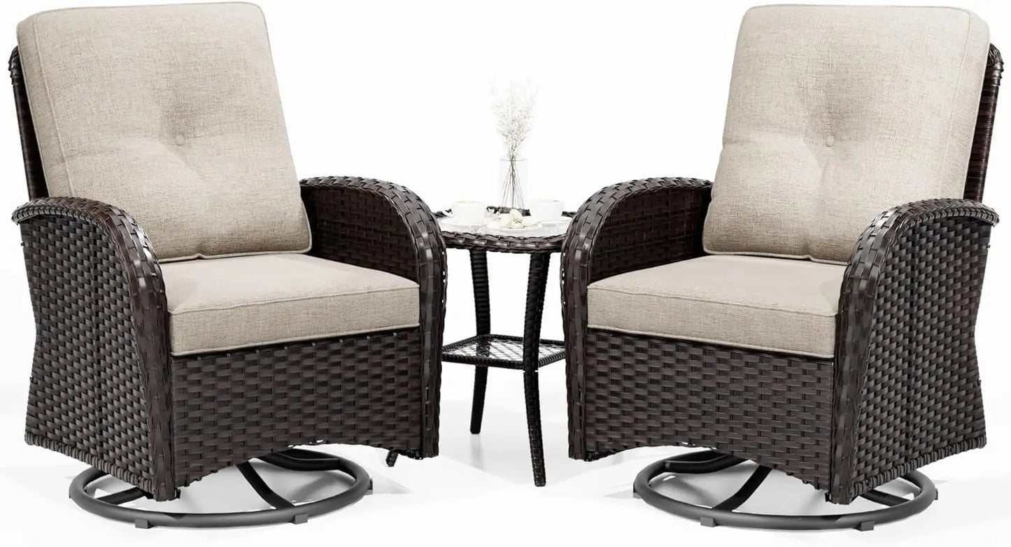5 Piece Patio Furniture Set, Outdoor Swivel Chair Sets with Thick Cushion and Ottoman, Wicker Patio Conversation Set for Porch