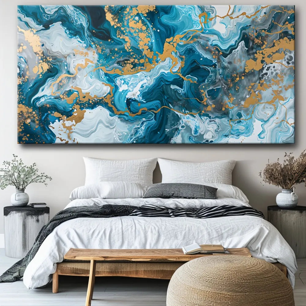 Blue Abstract Canvas Wall Art For Living Room Decor