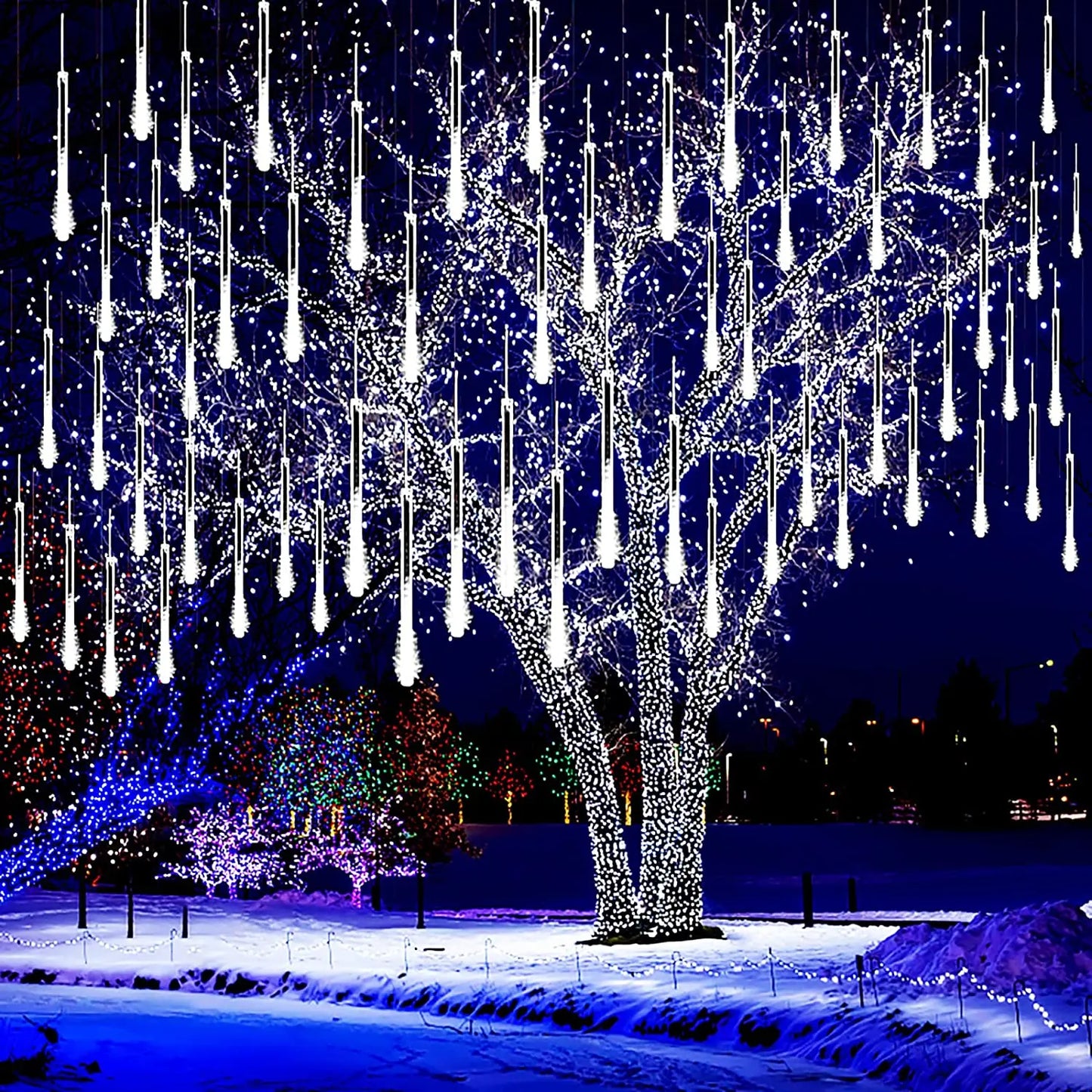 Falling Rain Light, 8 Tubes LED Falling Rain Light Outdoor Decorative Light for Christmas Tree and Festive Wedding Decorations