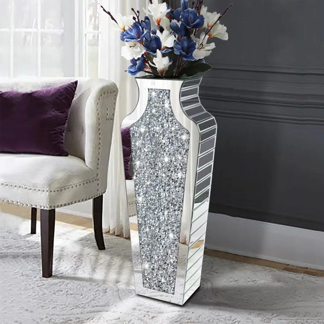 Crushed Diamond Decorative Mirrored Floor Vase for Elegant Decor