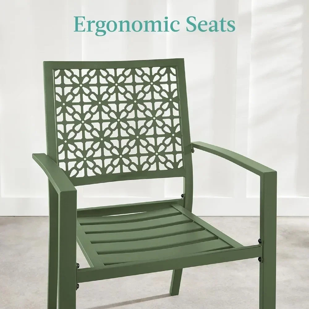 3-Piece Outdoor Bistro Set, Stackable Modern Steel Furniture for Porch, Garden w/ 2 Chairs, Table, Geometric Decor