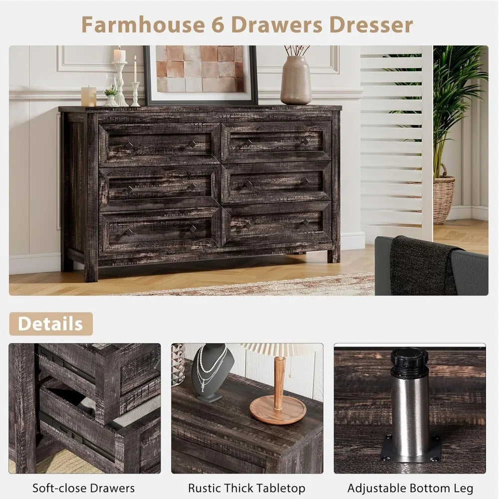 Farmhouse Bedroom 4 Piece Set Rustic Dressers Nightstands