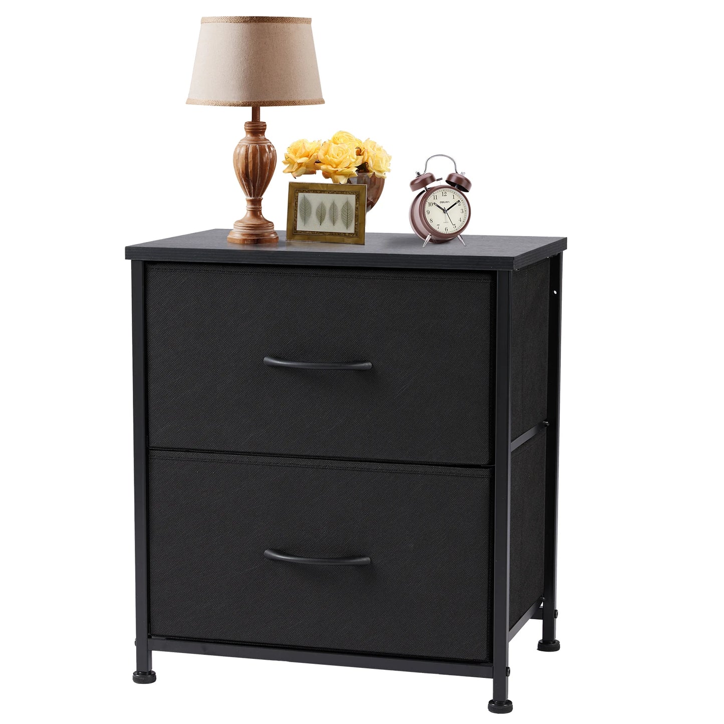 Modern Minimalist Nightstand with Two Fabric Drawers for Storage