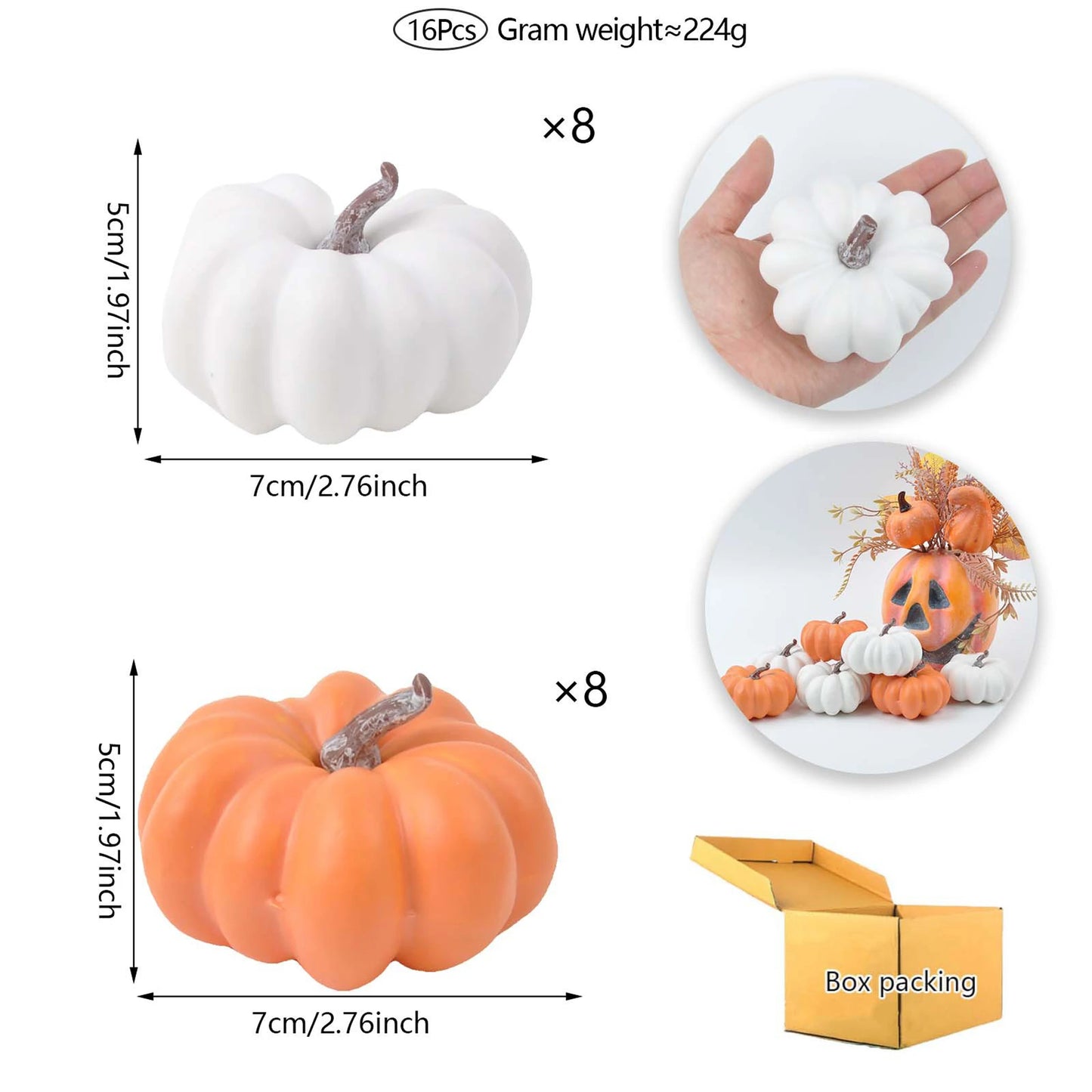 Set of 6 Mini Pumpkin Decorations for Halloween Thanksgiving Fall - Perfect for Home Table Indoor and Outdoor Decor