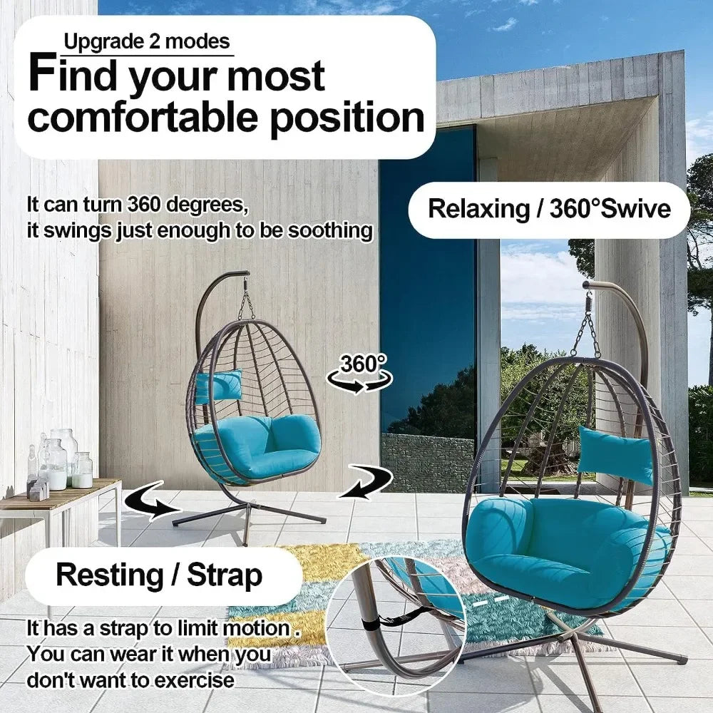Outdoor Hanging Egg Chair with Stand,Indoor Swinging Chair Patio Wicker Hammock Egg Chair with Thicken Padded Cushions