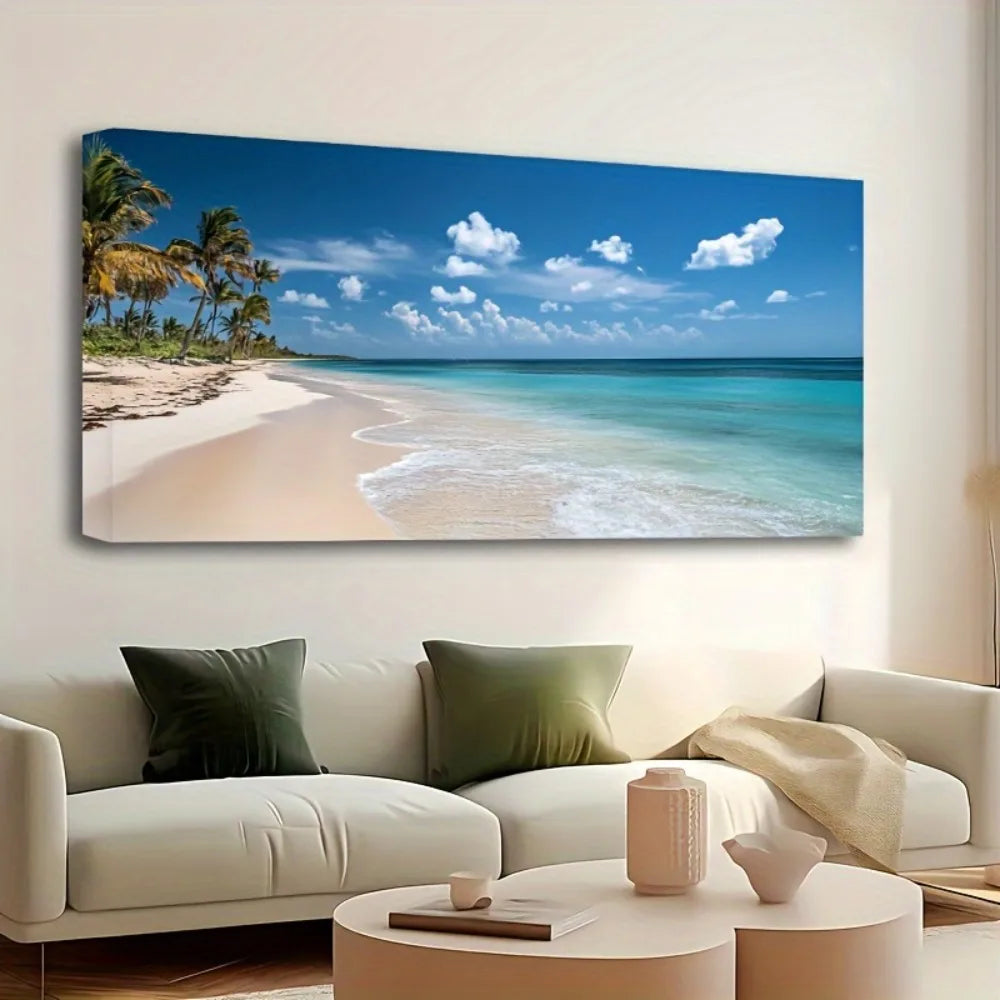 Pine Frame Ocean View Tropical Paradise Canvas Wall Art