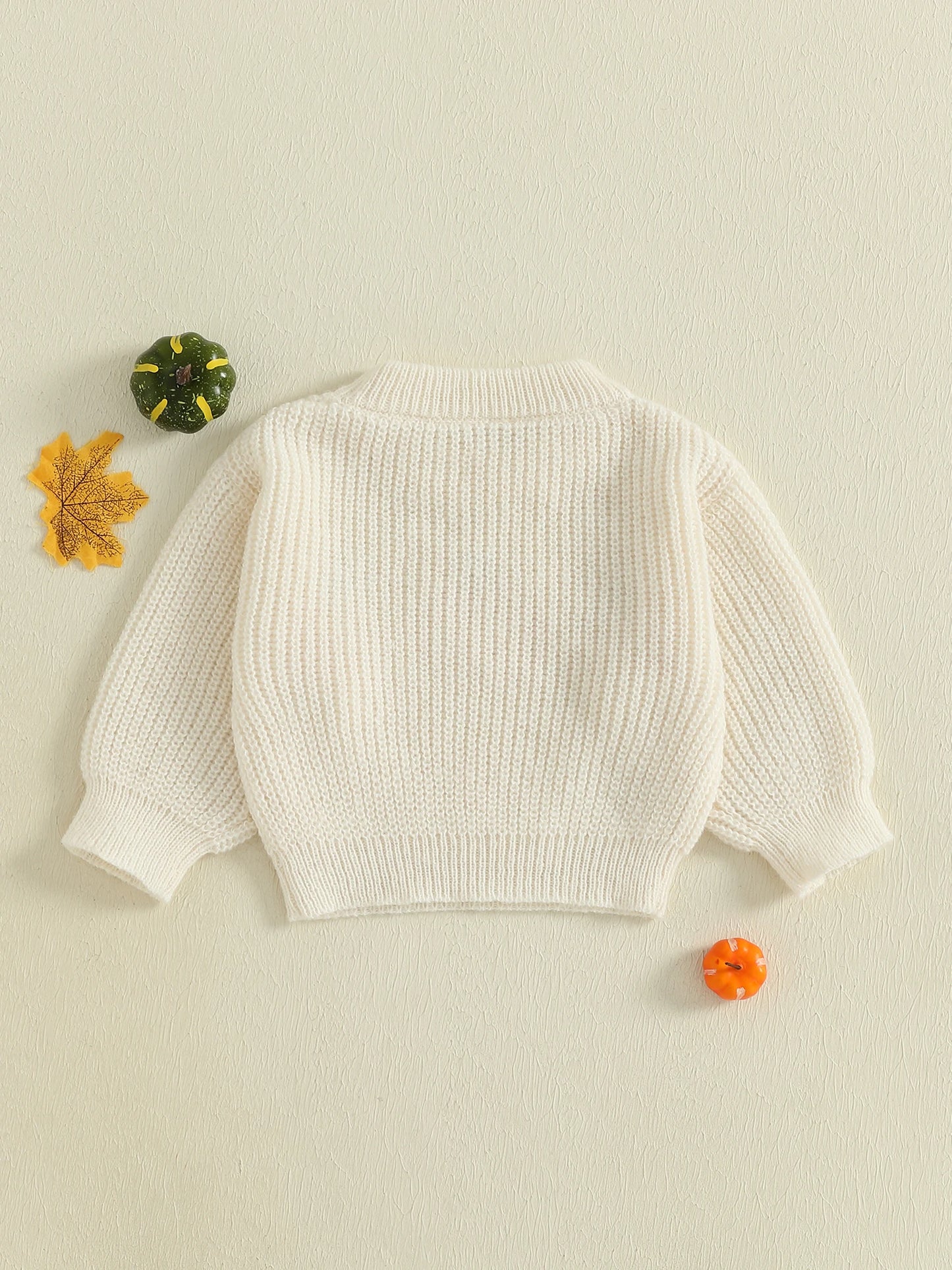 Infant Halloween Pumpkin Embroidered Sweater Crewneck Long Sleeve Pullover Chunky Knit Top for Toddlers