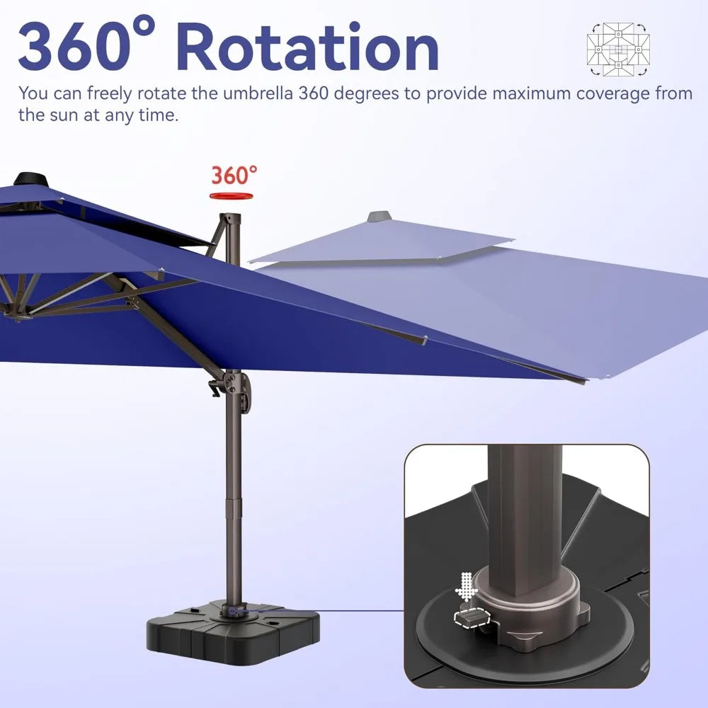 9x12 FT Patio Umbrella, Large Cantilever Rectangular Double Top Heavy Duty Offset Umbrellas with 360° Rotation, Outdoor shade fo