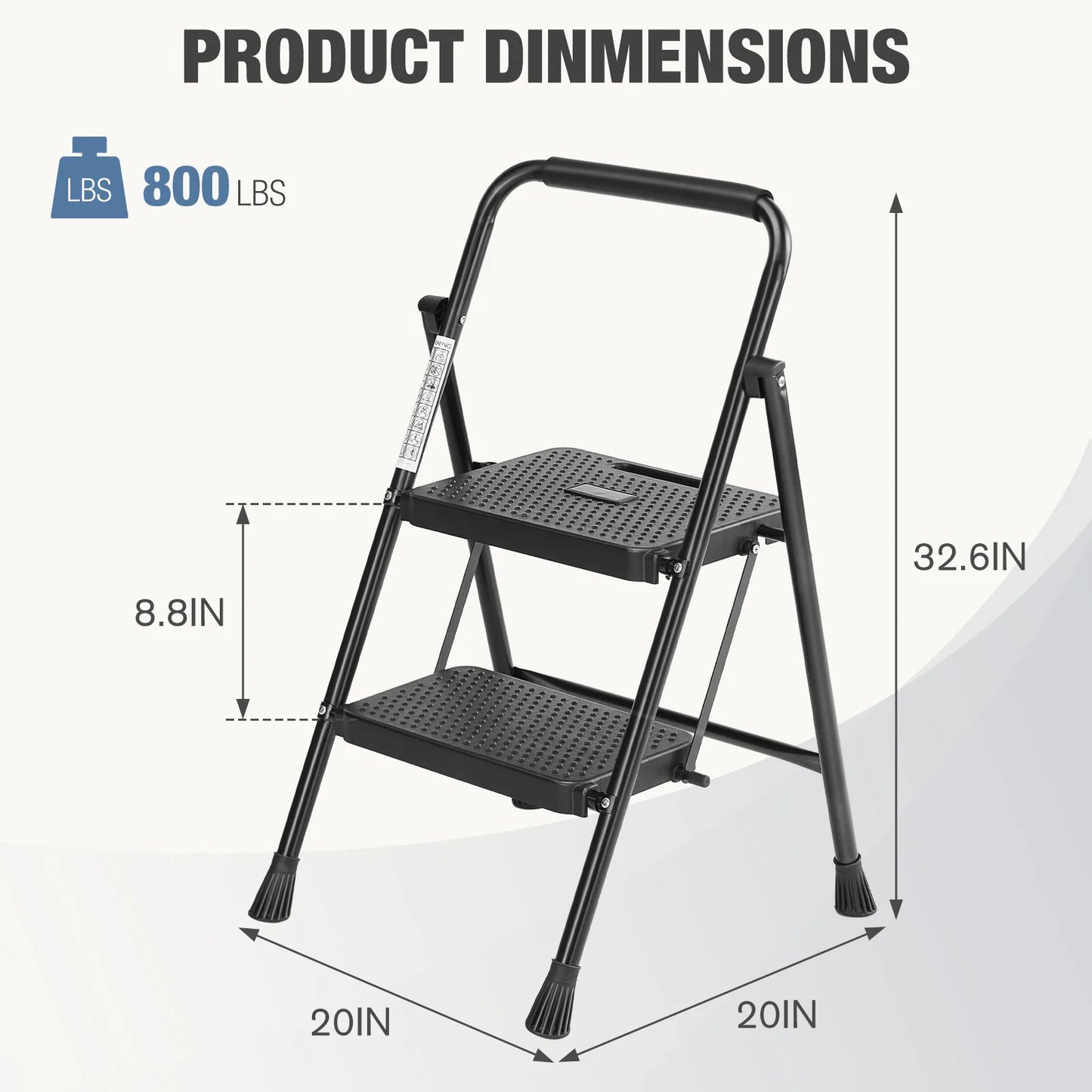 JHK Folding 2 3 Step Ladder Anti Slip Pedal 800 Lb Capacity