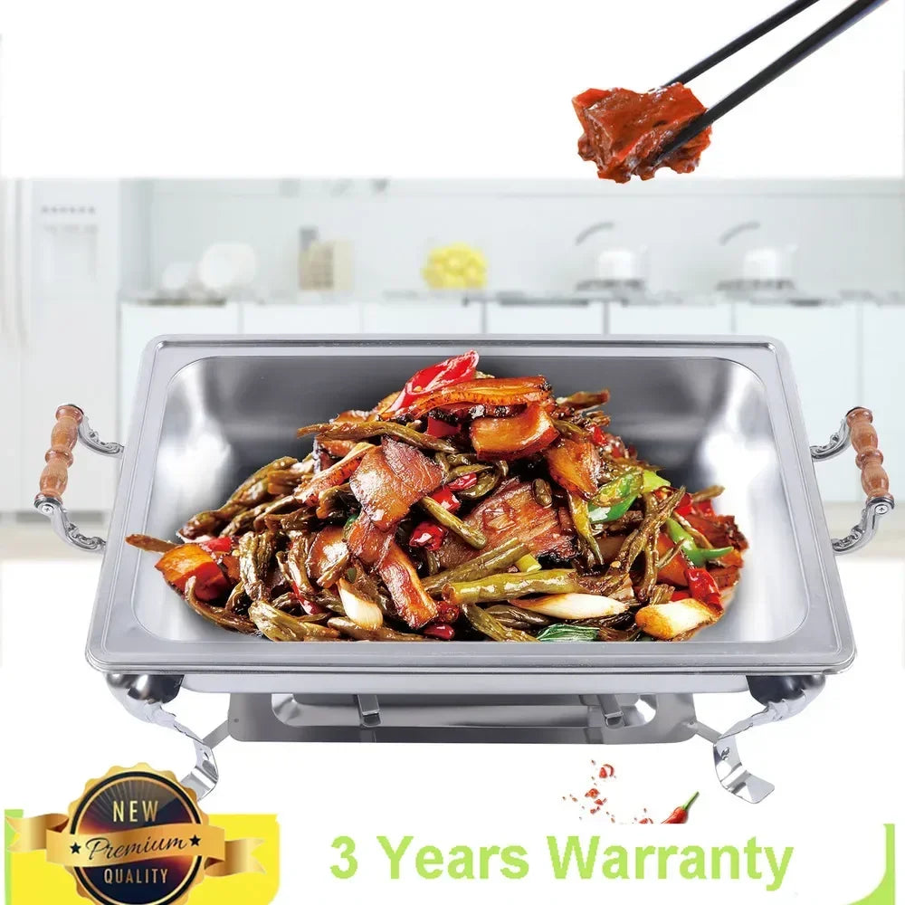 Bymaocar 9L /8quart Catering Stainless Steel Rectangle Chafer Chafing Dish Set Serving Plates Buffet Party Food Warmer Tableware