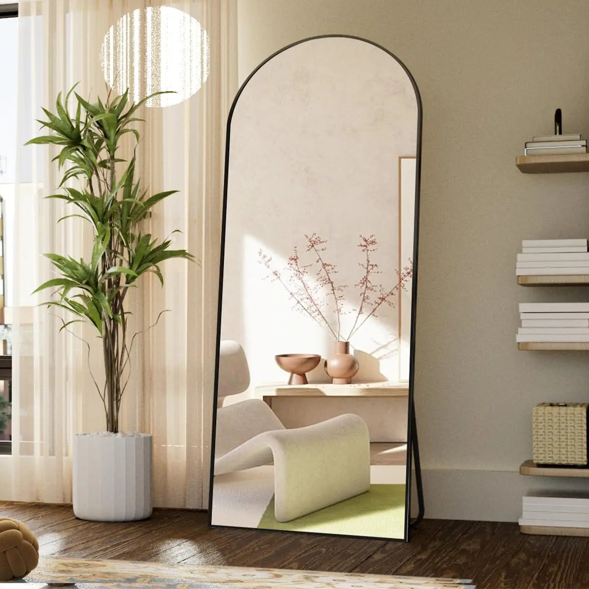 Arched Full Body Floor Mirror with Stylish Aluminum Frame