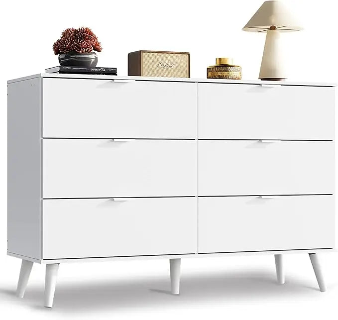 Black Dresser for Bedroom, 47.24'' Wide 6 Drawer Wood Dresser Storage Organizer with Sturdy Metal Handle, TV Stand for 55 inch