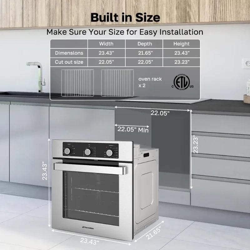 24 Inch Single Wall Oven ETL ThermoMate 2.79 Cu Ft Built In