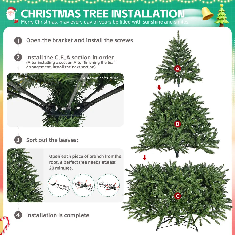4.5 Ft Premium Hinged Spruce Artificial Christmas Tree, 663 Tips, Metal Stand, Easy Assembly, Ideal for Indoor Holiday Decor.