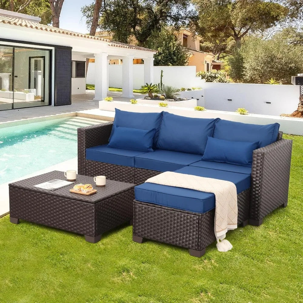 Patio Furniture Set Outdoor Sectional Sofa Set 3 Pieces Wicker Patio Furniture Outdoor Couch Outdoor Ottoman Coffee Table