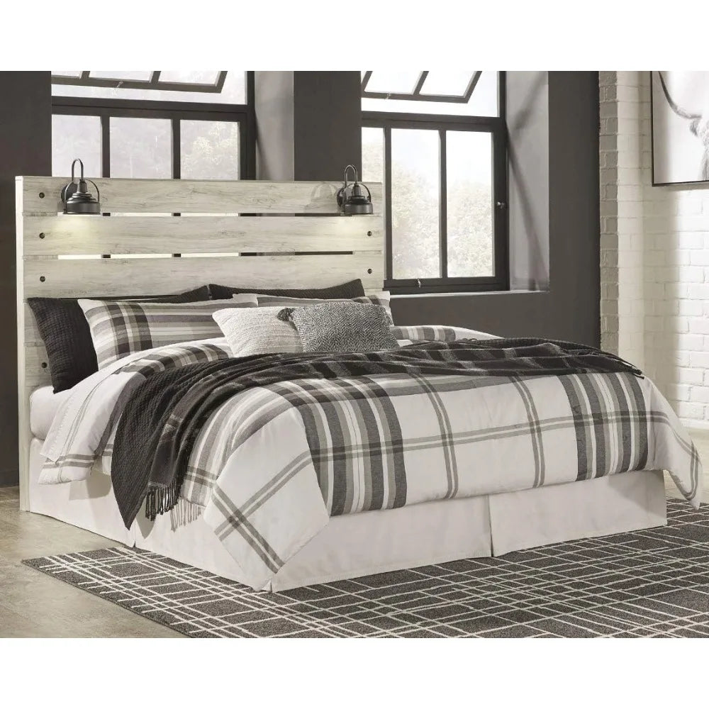 Cambeck Farmhouse Panel Headboard ONLY with USB Charging Stations, King, Whitewash