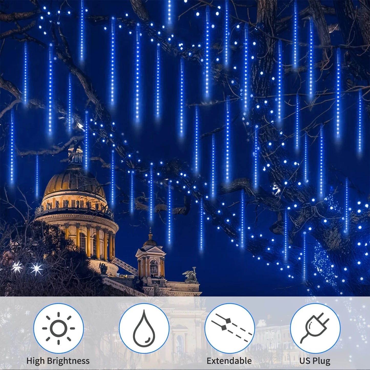Falling Rain Light, 8 Tubes LED Falling Rain Light Outdoor Decorative Light for Christmas Tree and Festive Wedding Decorations
