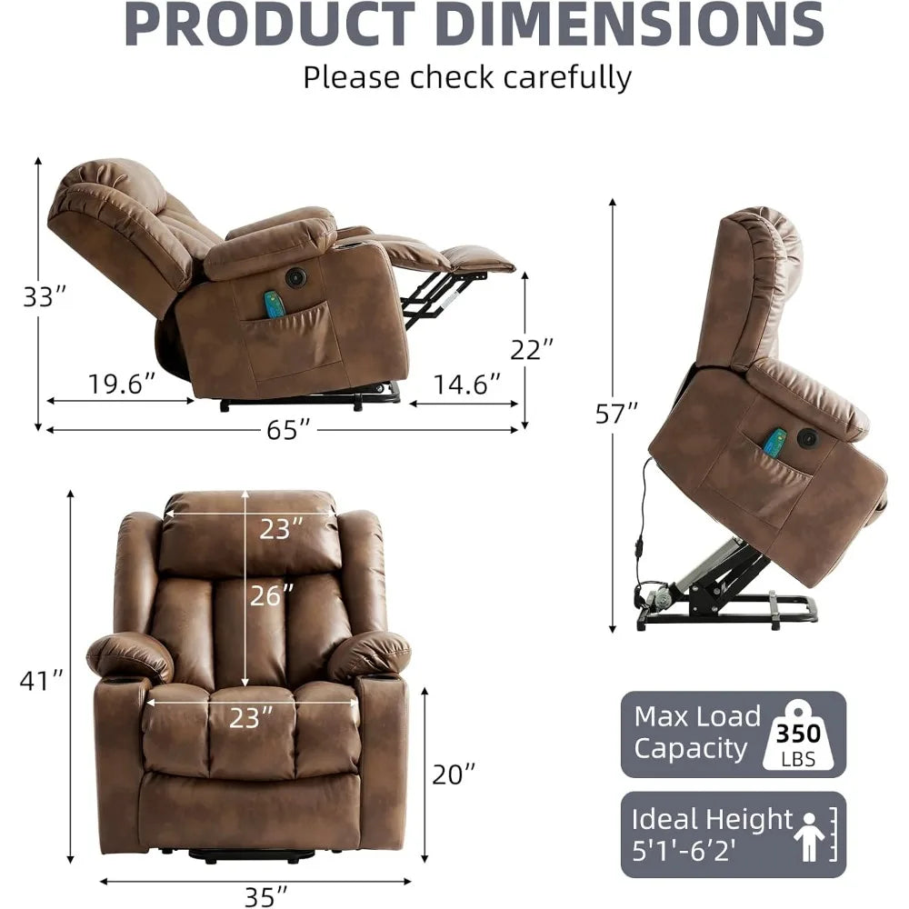 Power Lift Recliner Chair for Elderly, Electric Recliner Chairs for Adults with Massage and Heat, Cup Holders, Remote Control, U