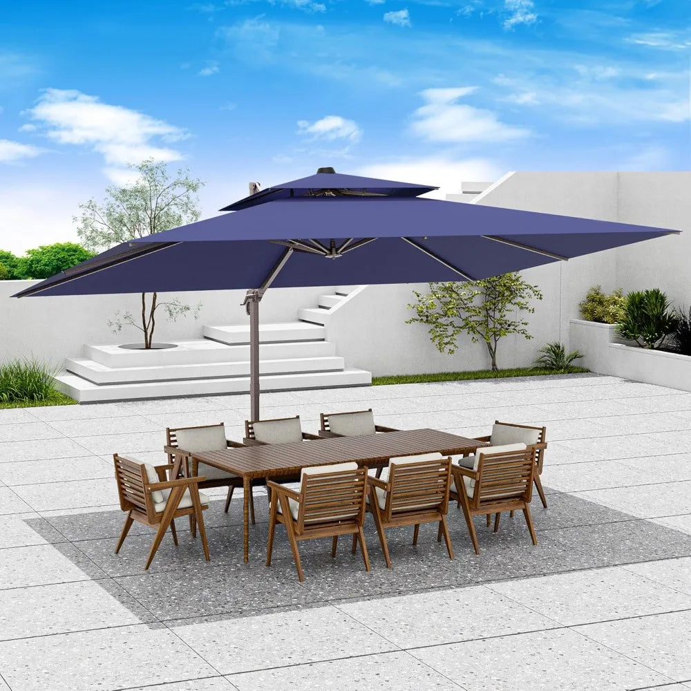 9x12 FT Patio Umbrella, Large Cantilever Rectangular Double Top Heavy Duty Offset Umbrellas with 360° Rotation, Outdoor shade fo