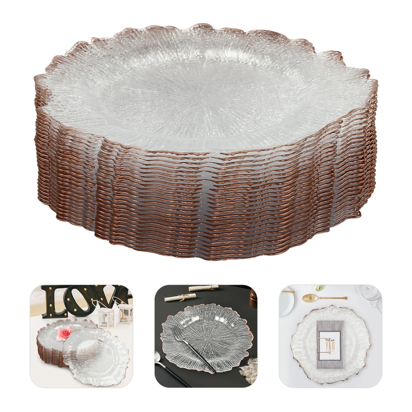25pcs 32cm Gold/Rose Clear Table Charger Plates Dinner Charger Plates For Banquets, Weddings, Bridal Showers