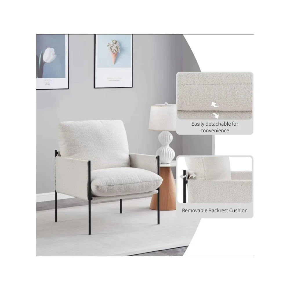 Accent Chair for Living Room,Arm Chair for Bedroom,with Wide Large Plus Size Cushion,Metal Frame,Reading Bedroom Chair