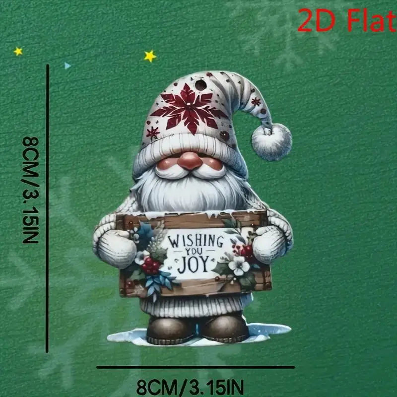 12pcs Handmade Wooden Gnome Ornaments - 2D Flat Christmas Tree Decorations