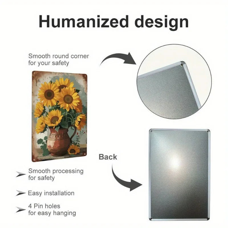 Rustic Sunflower Iron Wall Art Vase Waterproof Home Decor