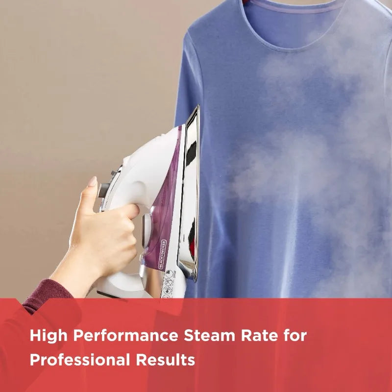 Black+Decker 1500W Professional Steam Iron with Stainless Steel Soleplate and Extra-Long Cord, Self Cleaning, Auto Shut Off
