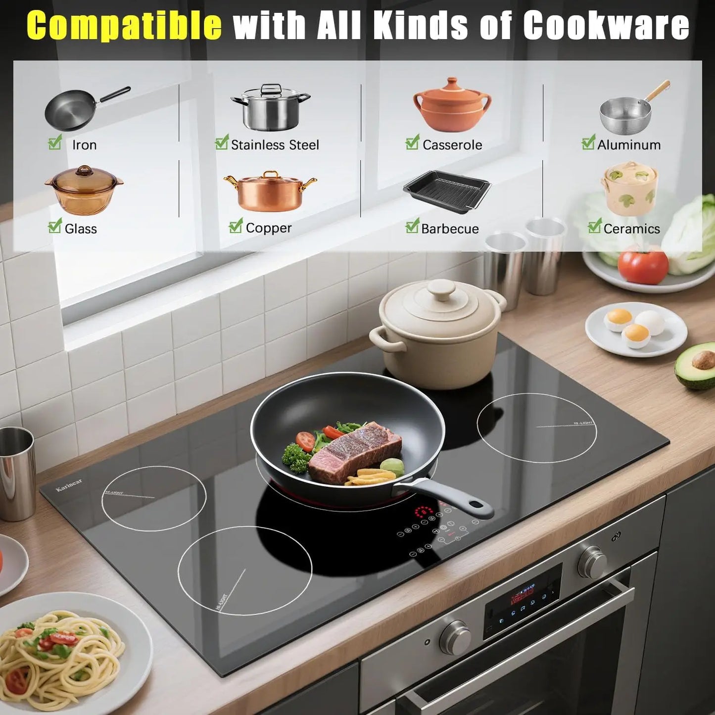 Karinear Electric Ceramic Cooktop Five Burners With Timer