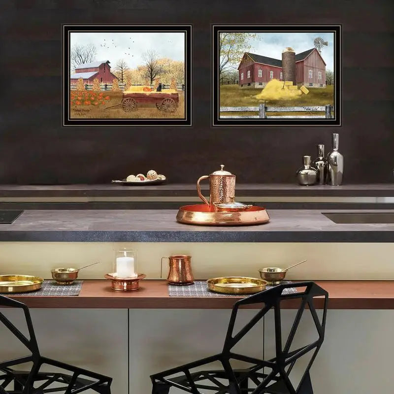 2-Piece Autumn Blessings Farm Life Black Framed Wall Art for Living Room and Bedroom Decor by Billy Jacobs
