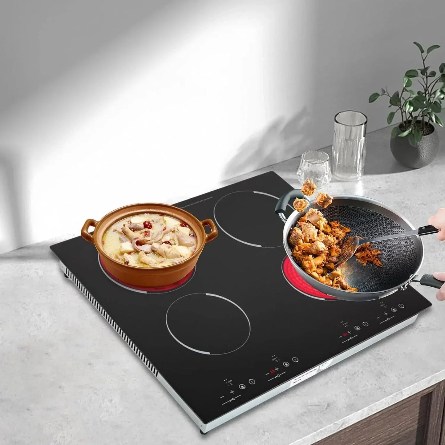 23 Inch Countertop Electric Cooktop 4 Burner,110V Plug in Electric Stovetop Built-in Cooktop Stove Ceramic Cooking Stove