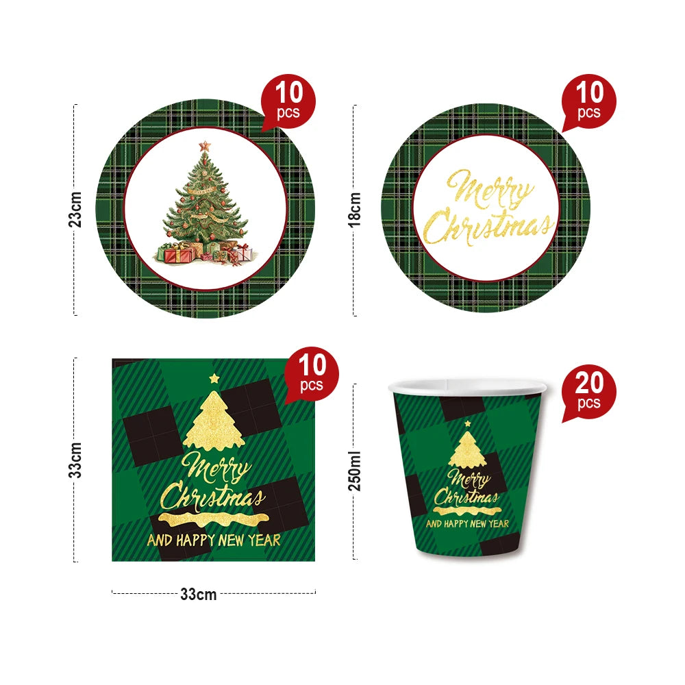 USA Stock Paper Plate Paper Cup Napkin Collection Christmas Tree Party 10 Gusets Paper Tableware Set