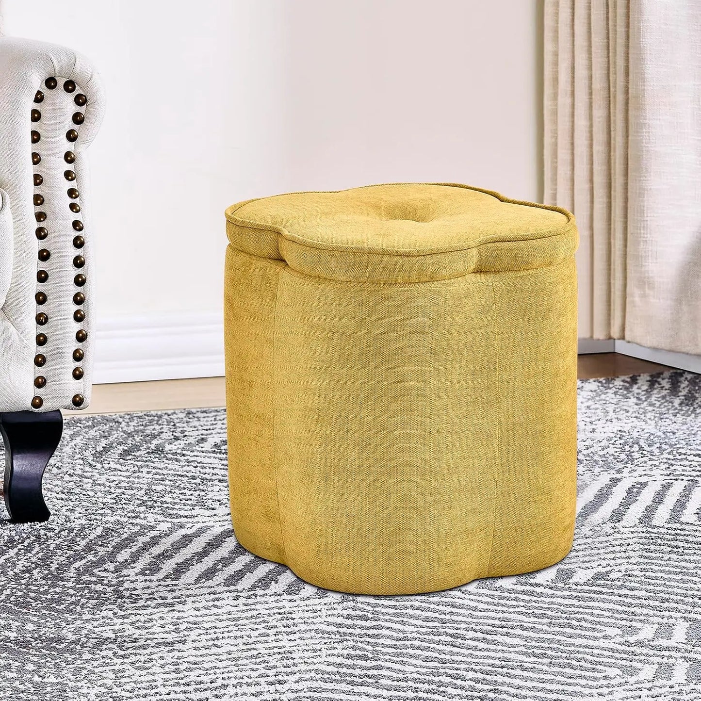 HUANZHUANG Flower Foot Rest Ottoman With Storage Chenille