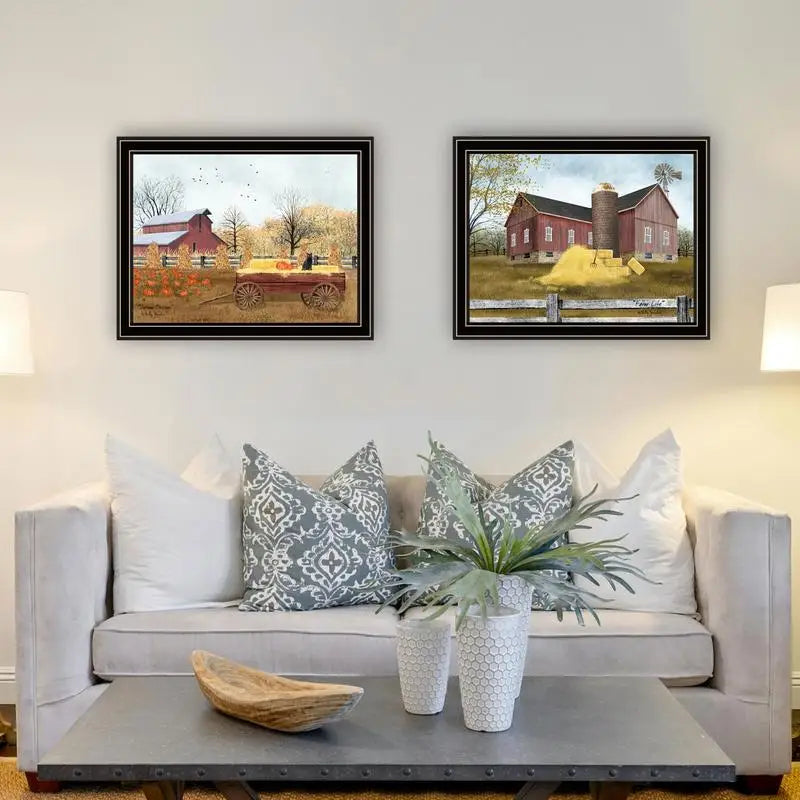 2-Piece Autumn Blessings Farm Life Black Framed Wall Art for Living Room and Bedroom Decor by Billy Jacobs