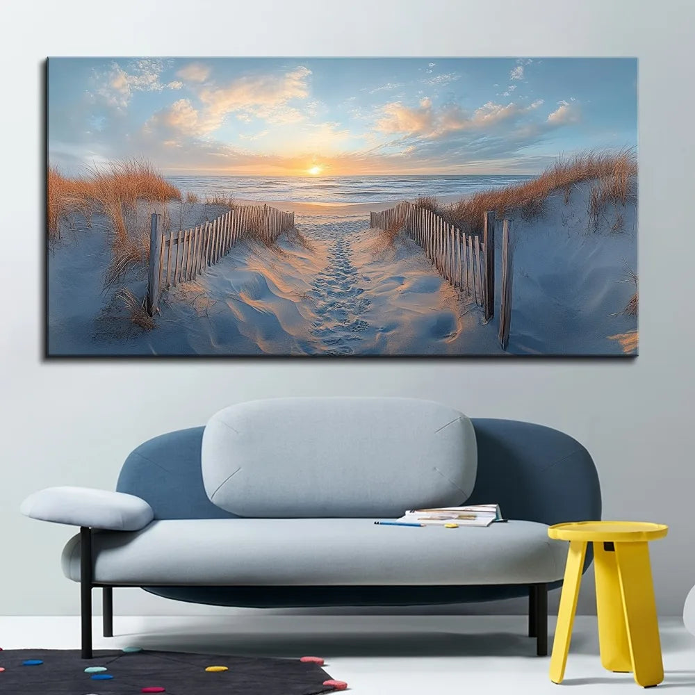 Ocean Landscape Canvas Art With Pine Frame Wall Decor