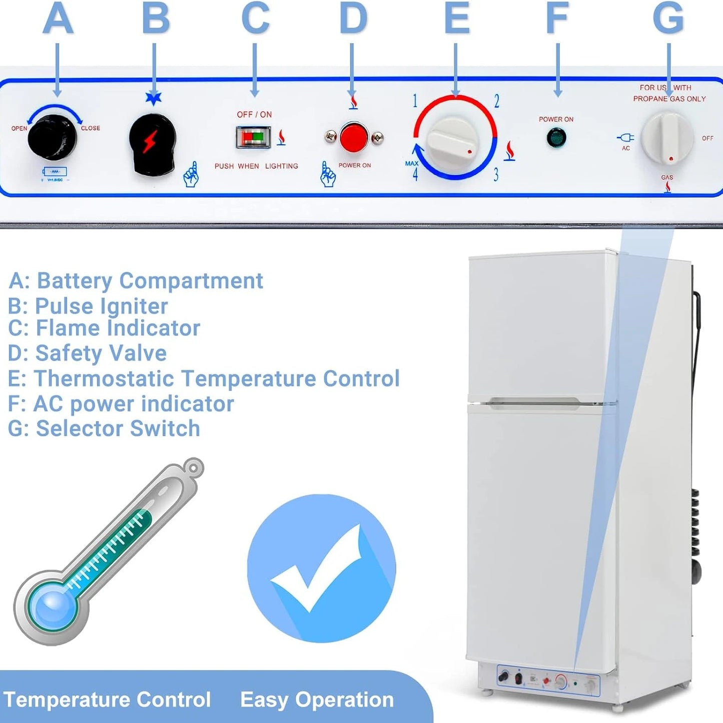 Smad RV Propane Refrigerator 2 Way Gas Fridge With Freezer