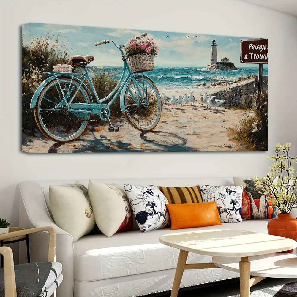 Lighthouse Seascape Painting In Pine Wood Frame Wall Art