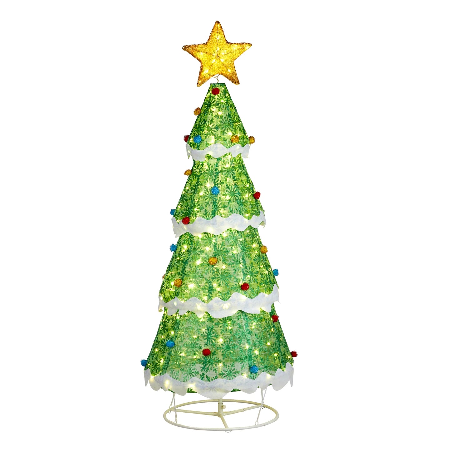 70*70*194CM Star Christmas Tree Telescopic Warm White Light Snowflake with Powder Cloth 30V3.6W Christmas Tree Light Decoration