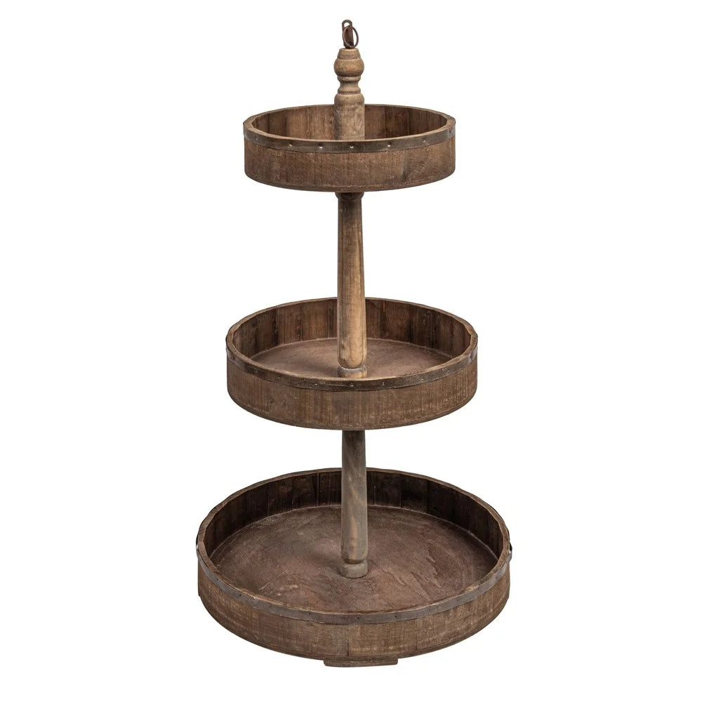 3 Tier Decorative Wood and Tin Tray Kitchen Storage Display Rack Mugs Knick Knacks and Greenery Home Décor Organizer