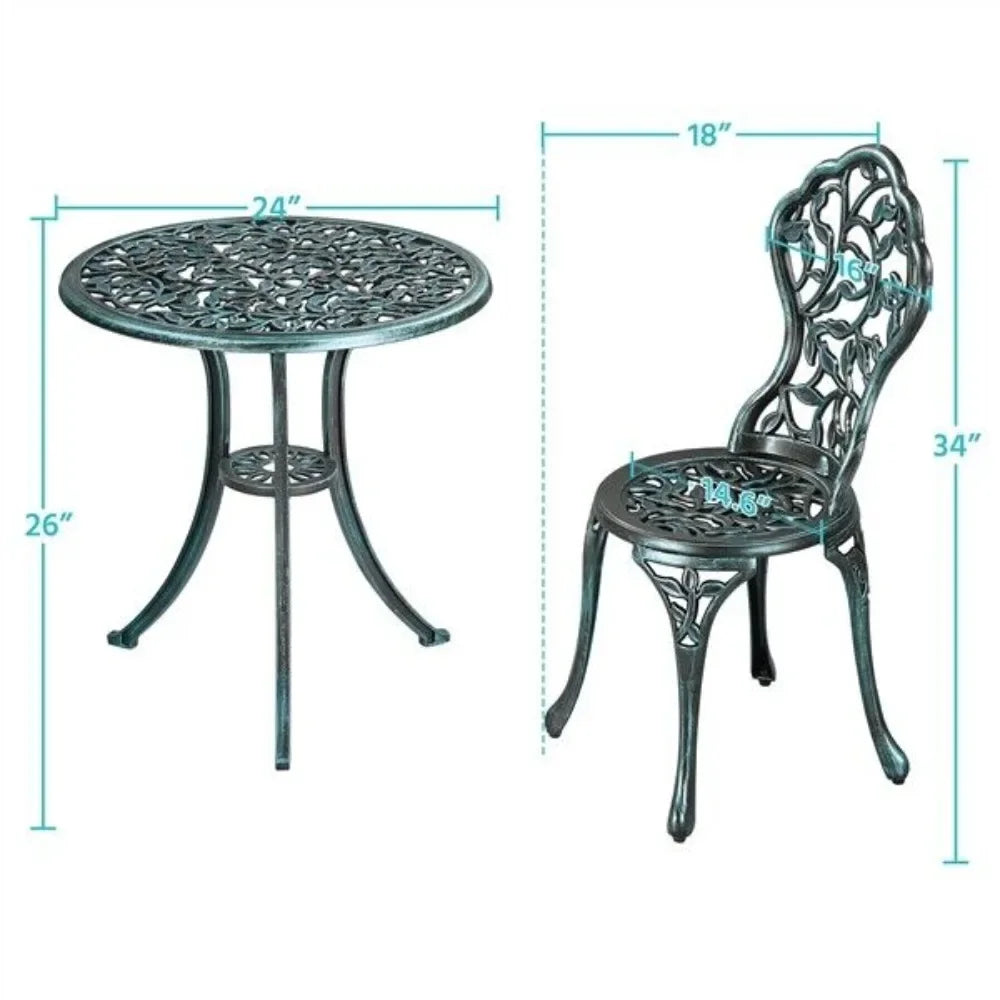 3Pcs Patio Table Chairs Furniture Bistro Set Cast Aluminum Outdoor Garden Green