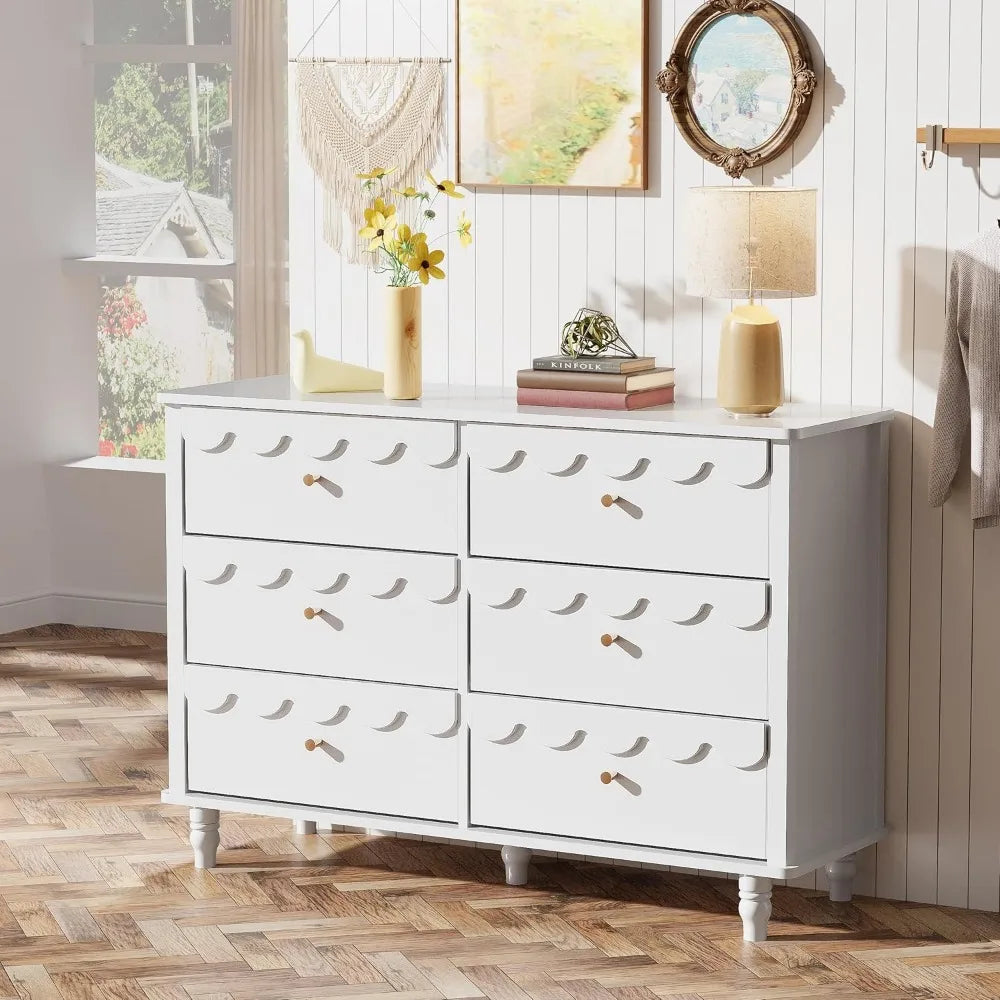 Scalloped 6 Drawer Dresser And Two Nightstands White Set