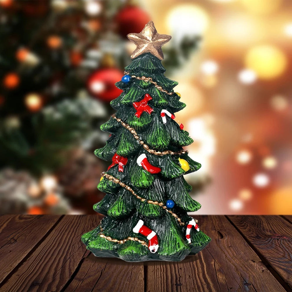 13cm Resin Christmas Tree Statue Ornaments, Mini Glittering Sequin Artificial Spruce Tree Christmas Ornaments Suitable for Bedro
