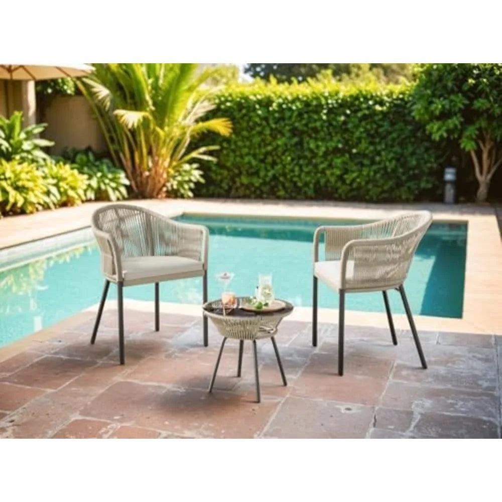 3 Piece Patio Set Outdoor Wicker Patio Chairs with Coffee Table & Cushions Bistro Conversation Set Porch Furniture
