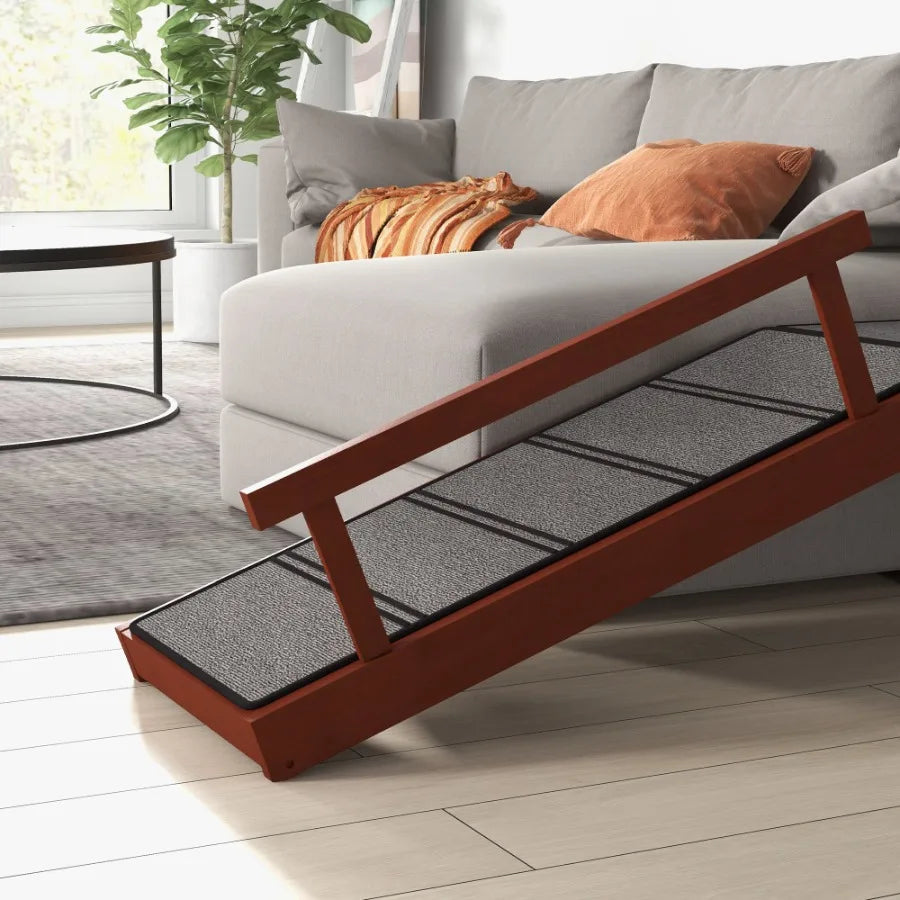 PawHut Dog Ramp Dog Stairs for Small Medium Large Dogs Pet Ramp for Bed or Couch with Removable Guardrails NonSlip Surface 49 L