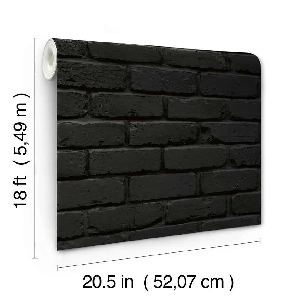 Black Brick Peel and Stick Wallpaper 216in x 20.5in Easy Application Removable Home Decor Ideal DIY Projects Smooth Surfaces