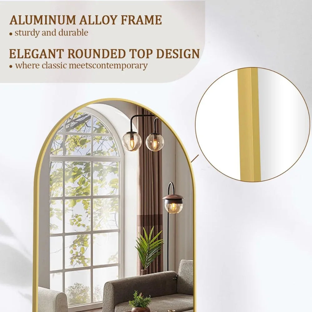 Arched Full Body Floor Mirror with Stylish Aluminum Frame