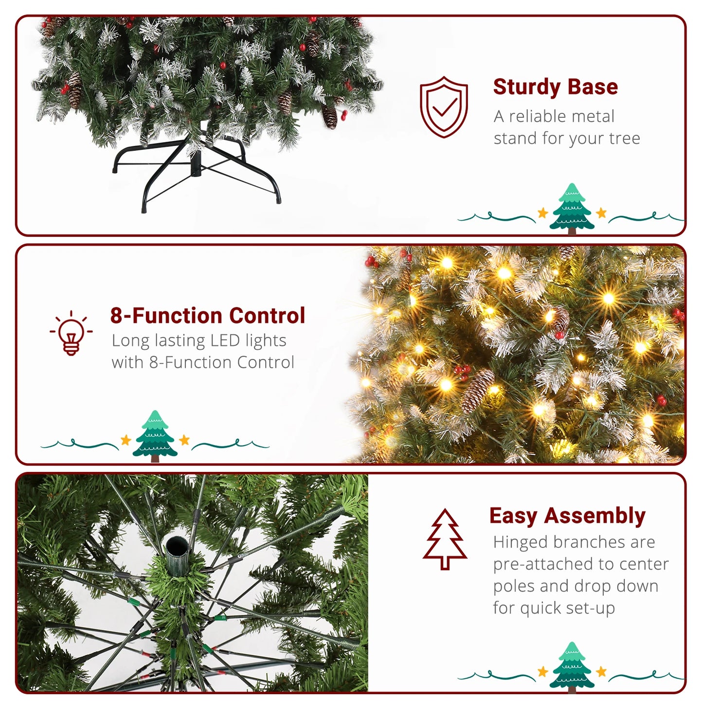 9ft Automatic Tree Structure Pointed Pencil Shape PVC Material Green Sticky White 460 Lights Warm Color 8 Modes 1298 Branches 91
