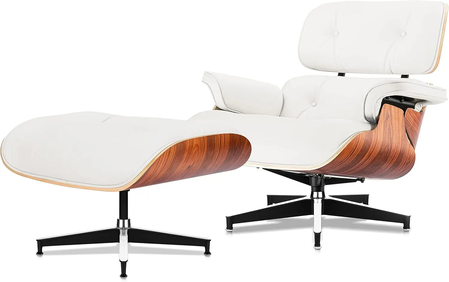 Chaise Lounge Chair with Ottoman Genuine Leather High-Resilience Foam Cushions Mid Century Modern Ergonomic Design