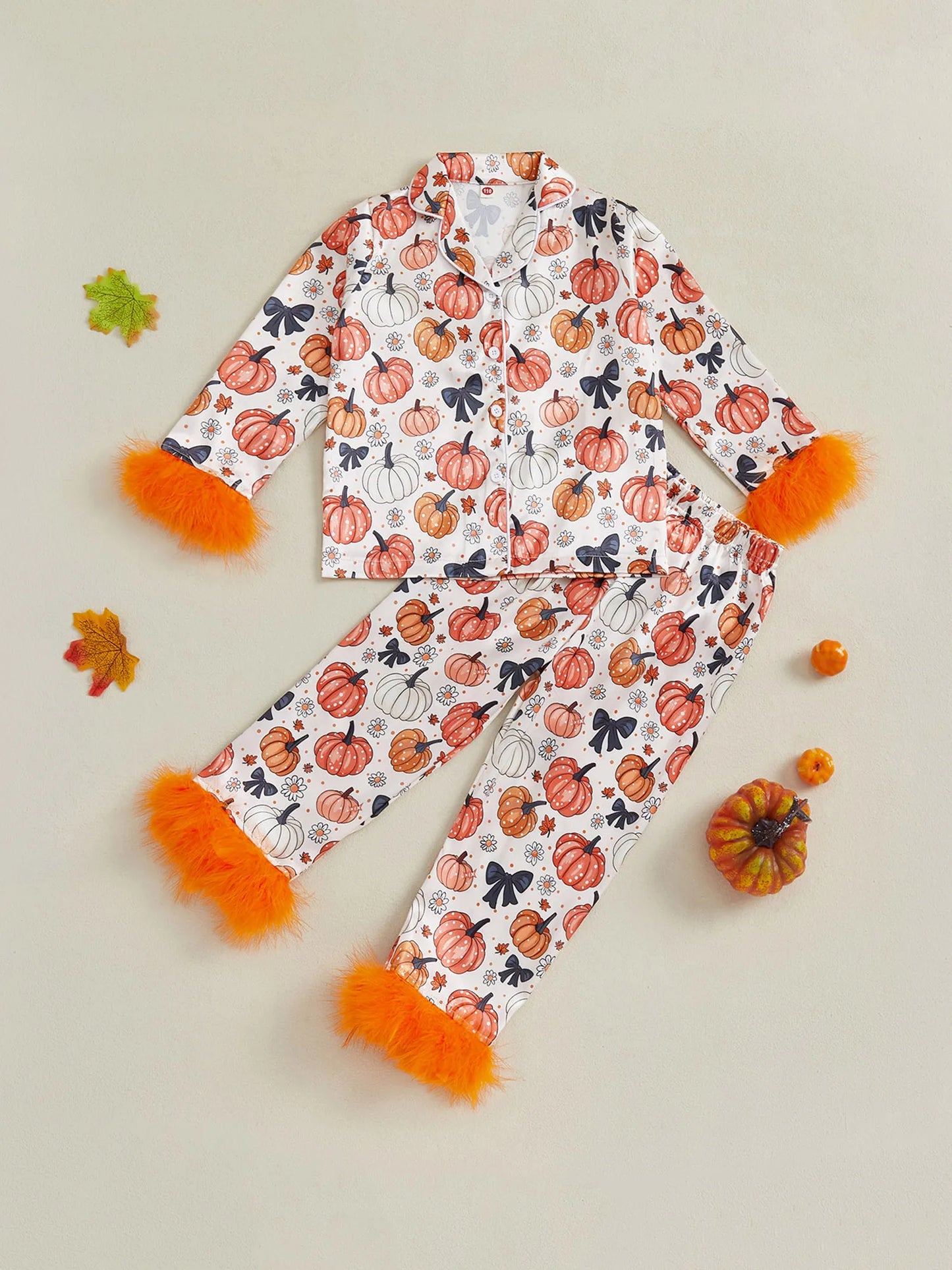 Women s Halloween Pajama Set with Fuzzy Cuffs and Ghost Print Cozy Button-Up Top and Elastic Waist Pants for Sleepwear and