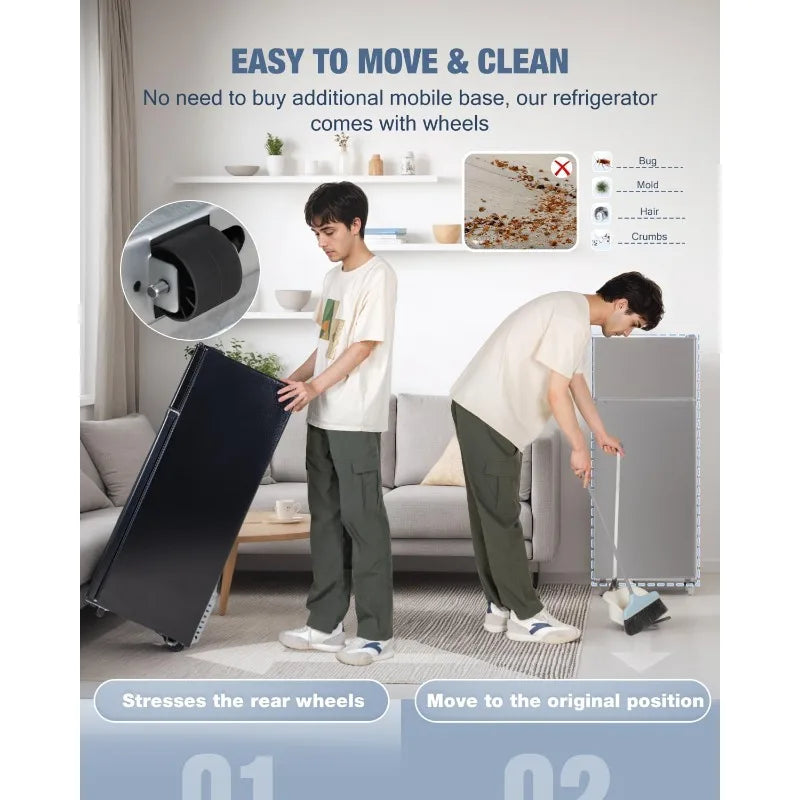 Dual Door Mini Fridge Freezer Seven Temperature Settings